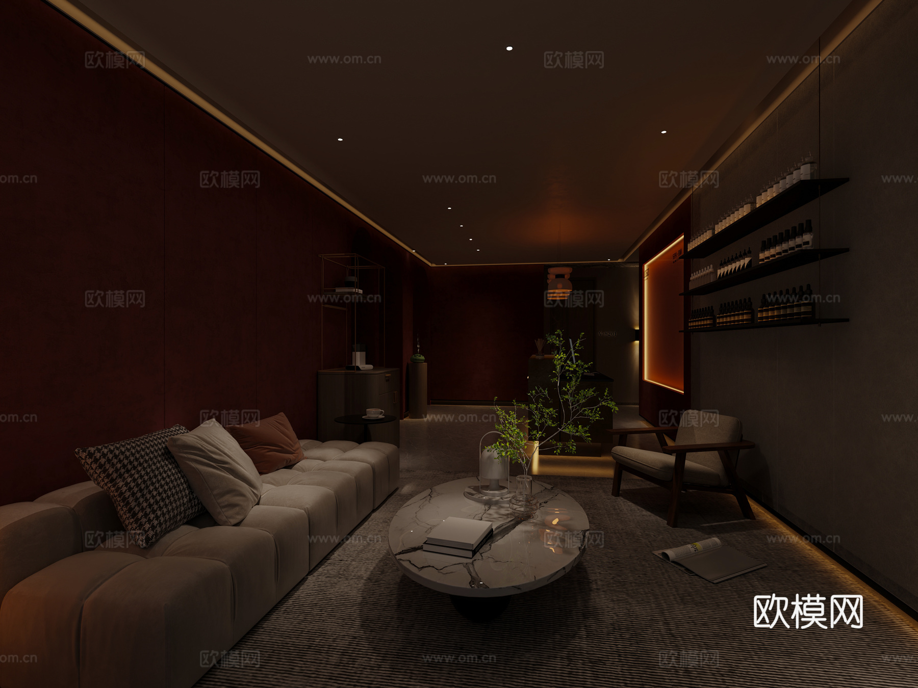 侘寂美容 SPA大厅 前台 接待休息区 过道3d模型下载（渲染图3）