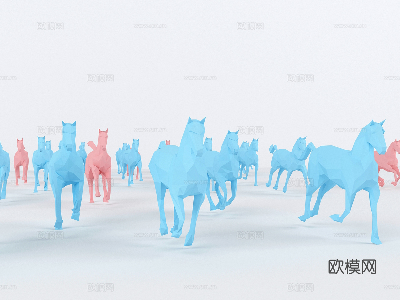 北欧几何马摆件组合3d模型