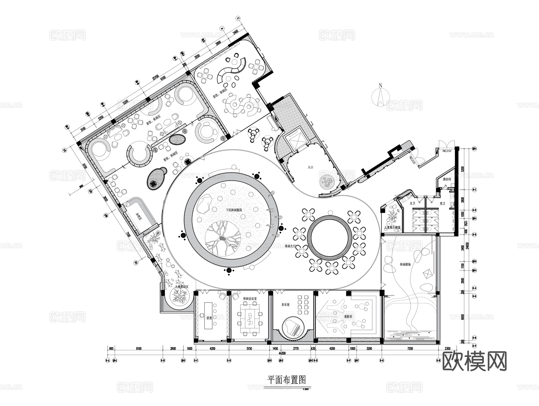 休闲娱乐空间平面布置图cad施工图