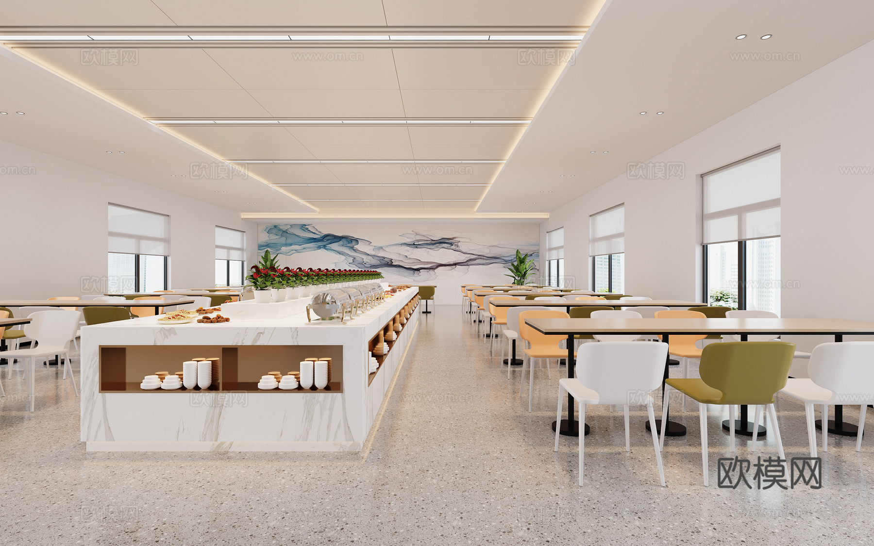 现代自助餐厅3d模型