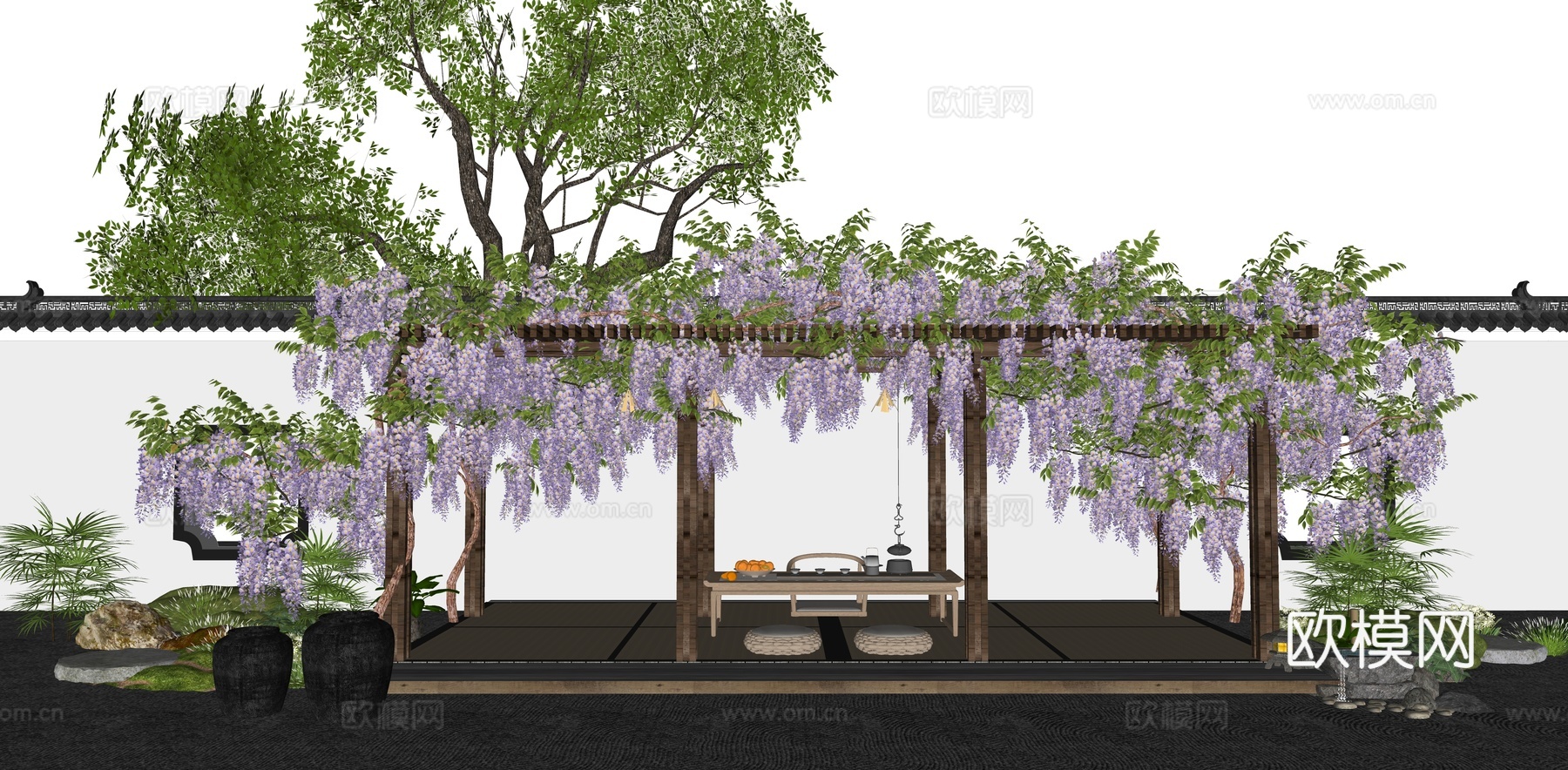 现代 廊架 庭院花园 紫萝别院 紫藤萝廊架 紫藤花架 户外茶su模型