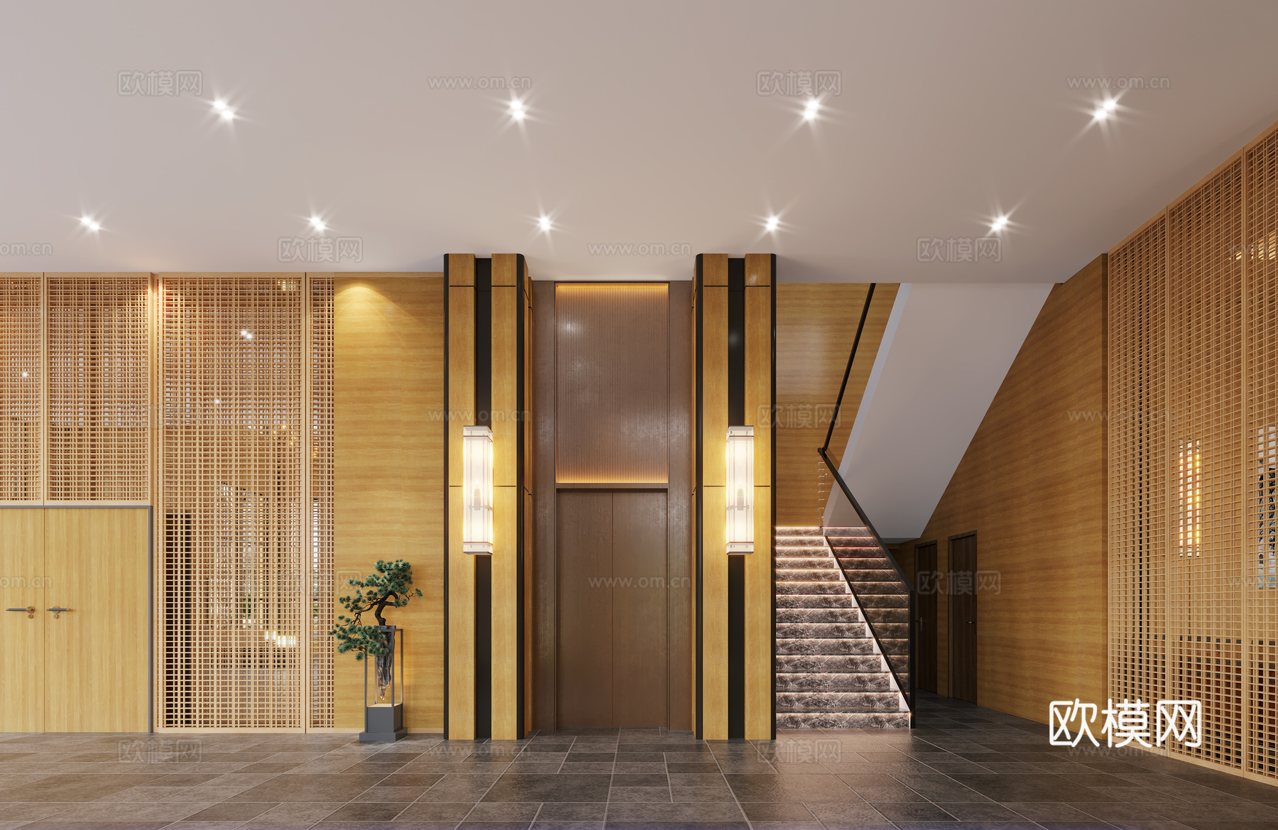 新中式电梯间新中式楼梯间3d模型下载
