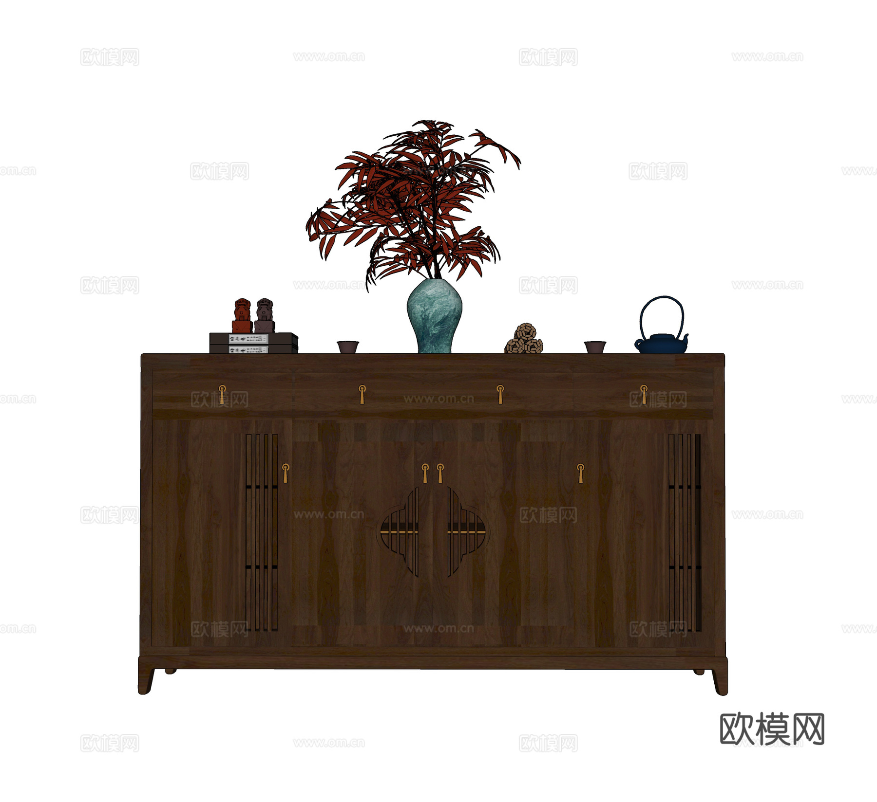 新中式餐边柜 中式边柜 中式端景柜  中式装饰柜 中式玄关柜su模型