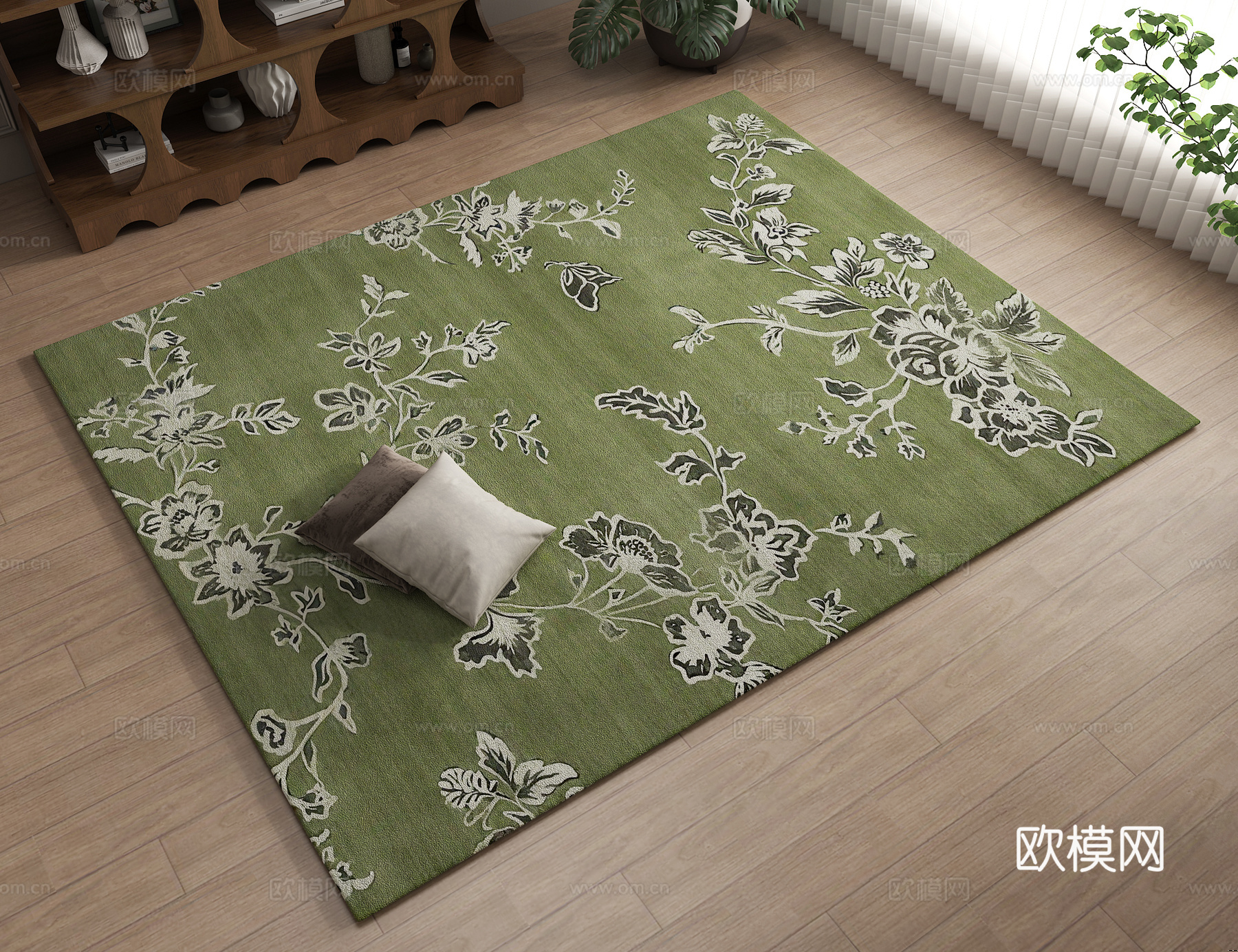 复古绿客厅地毯   卧室地毯3d模型