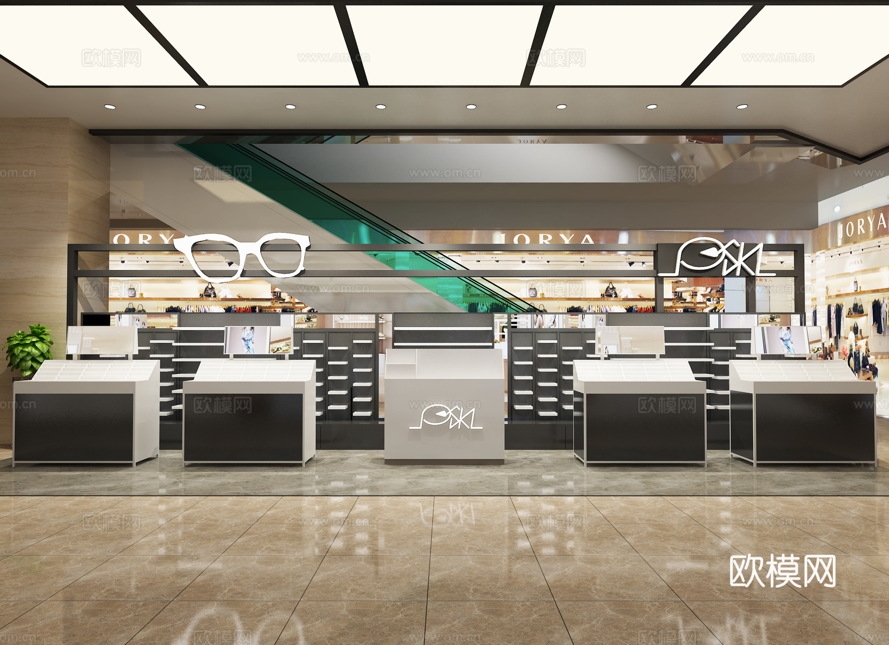 现代商场店铺 眼镜店 展柜收银3d模型