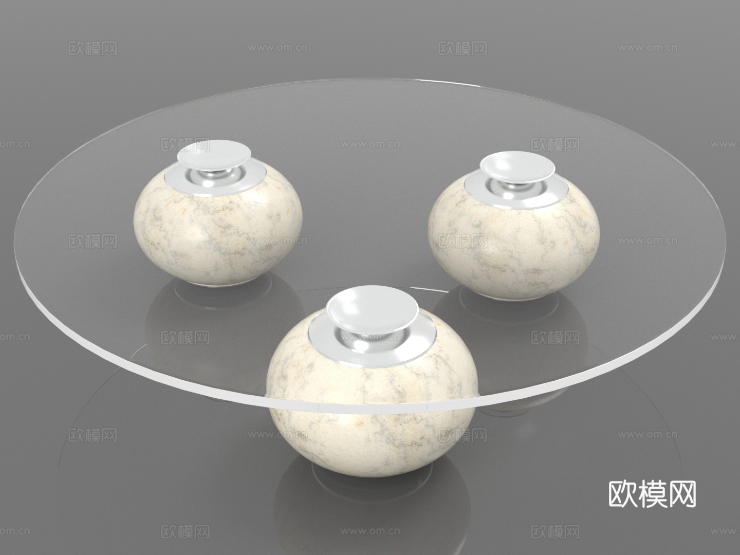 圆形茶几 玻璃桌面 大理石底座 现代简约3d模型