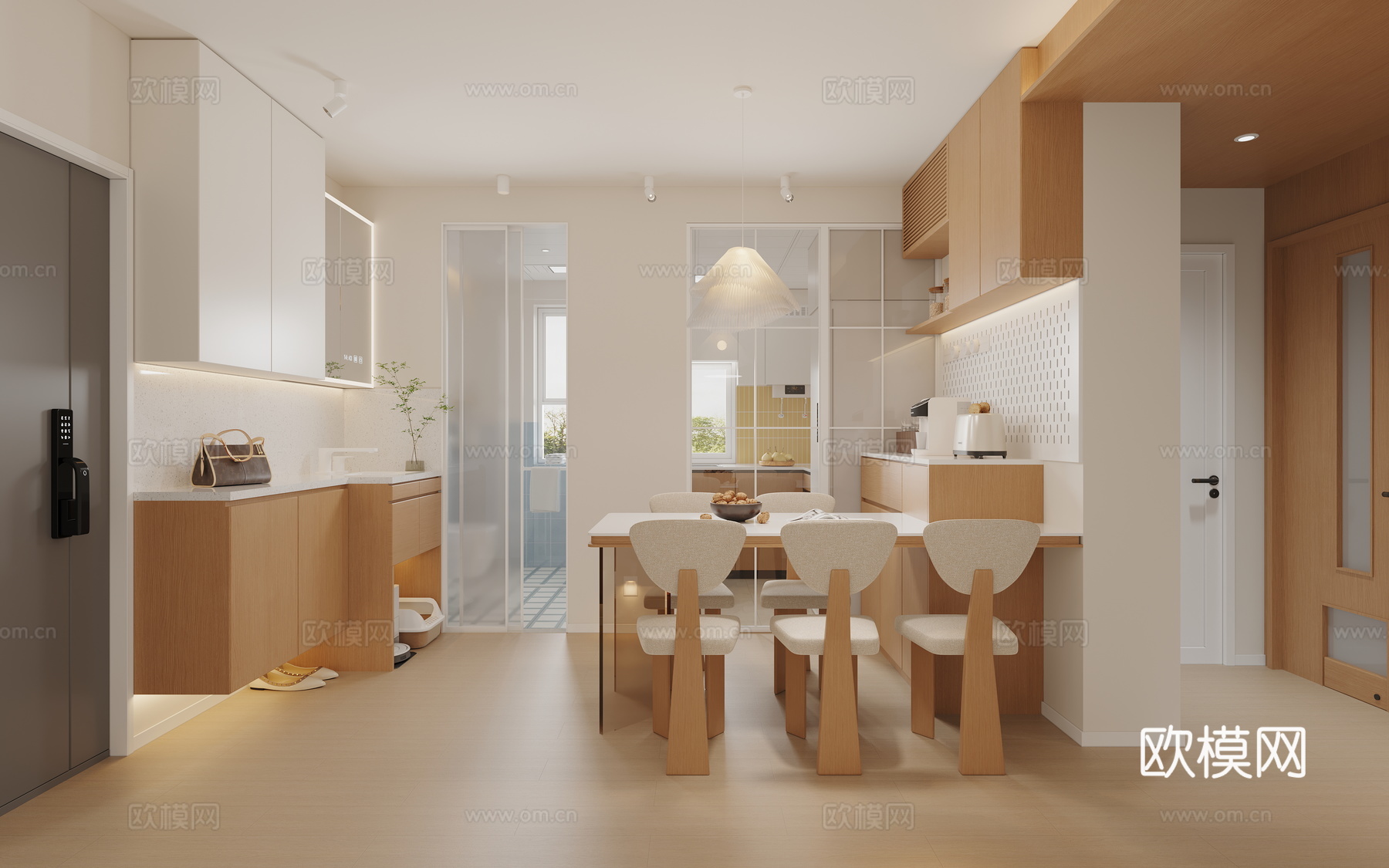 奶油原木风餐厅3d模型