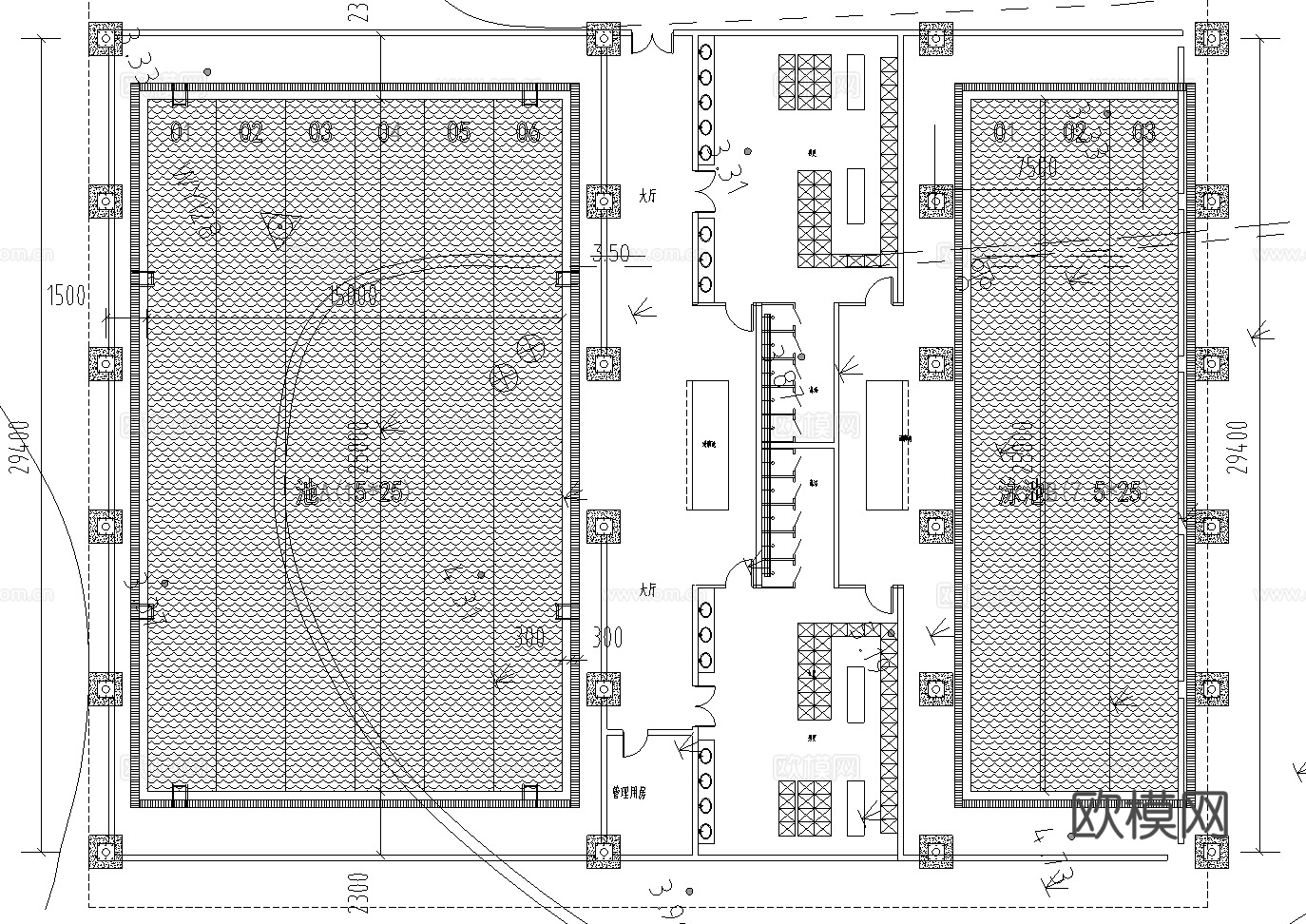 现代游泳馆平面图cad施工图