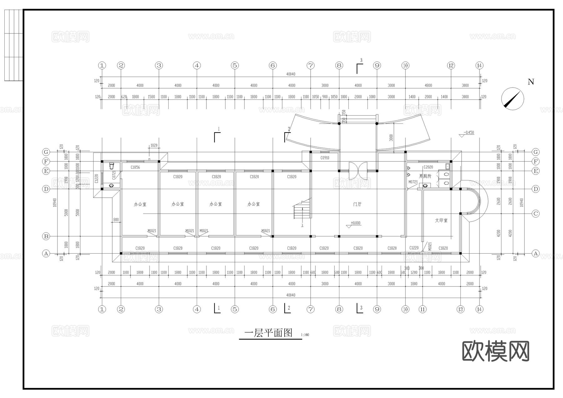 某工厂两层办公楼cad施工图