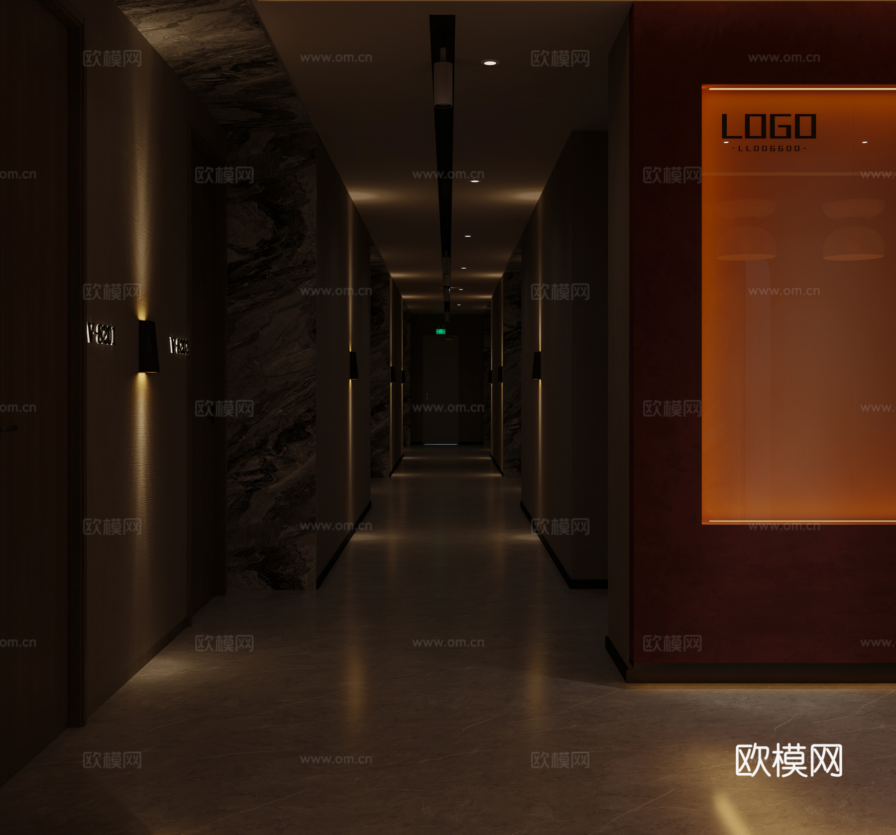 侘寂美容 SPA大厅 前台 接待休息区 过道3d模型下载（渲染图2）