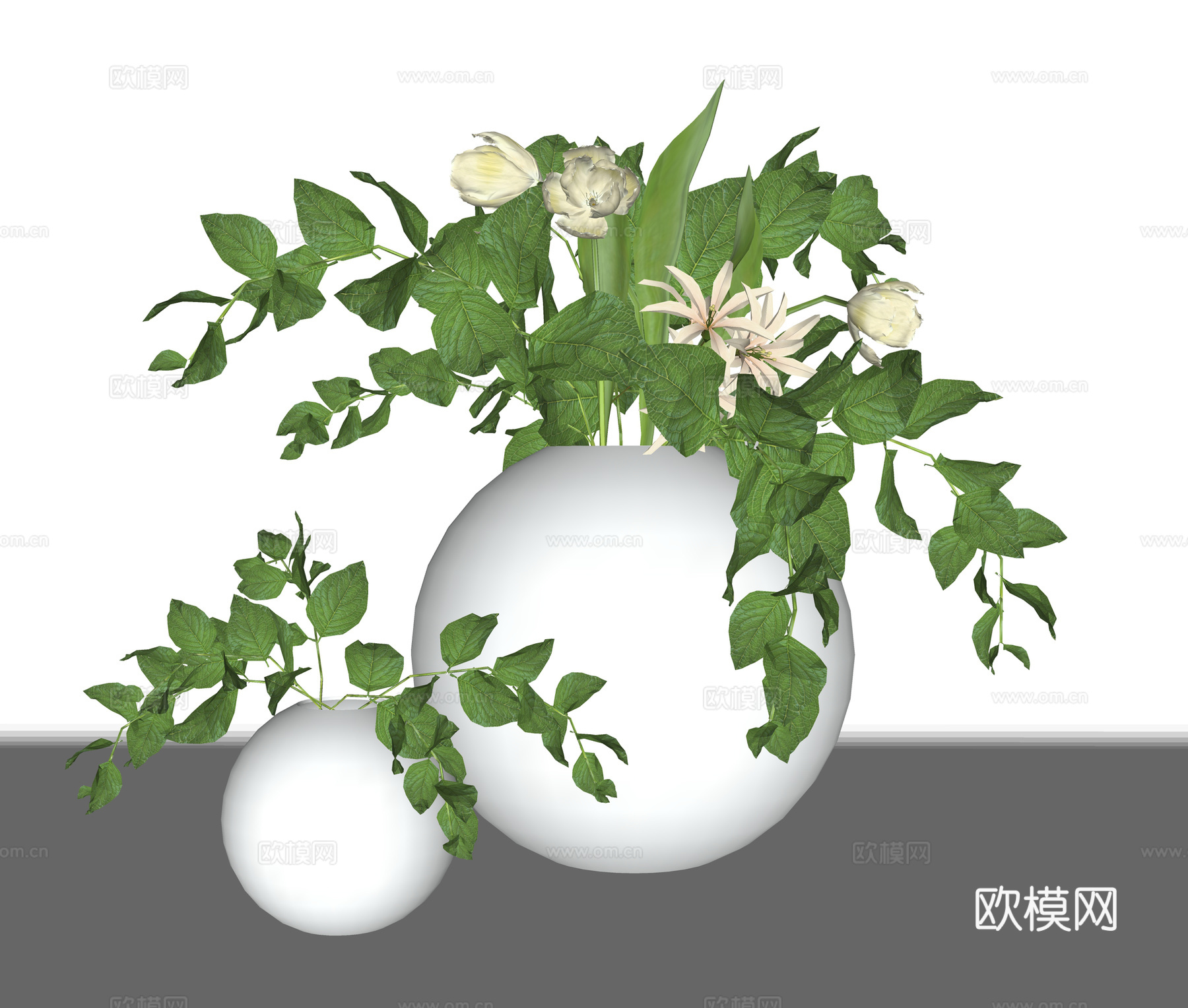 现代植物摆件  花瓶花卉 插花花瓶su模型