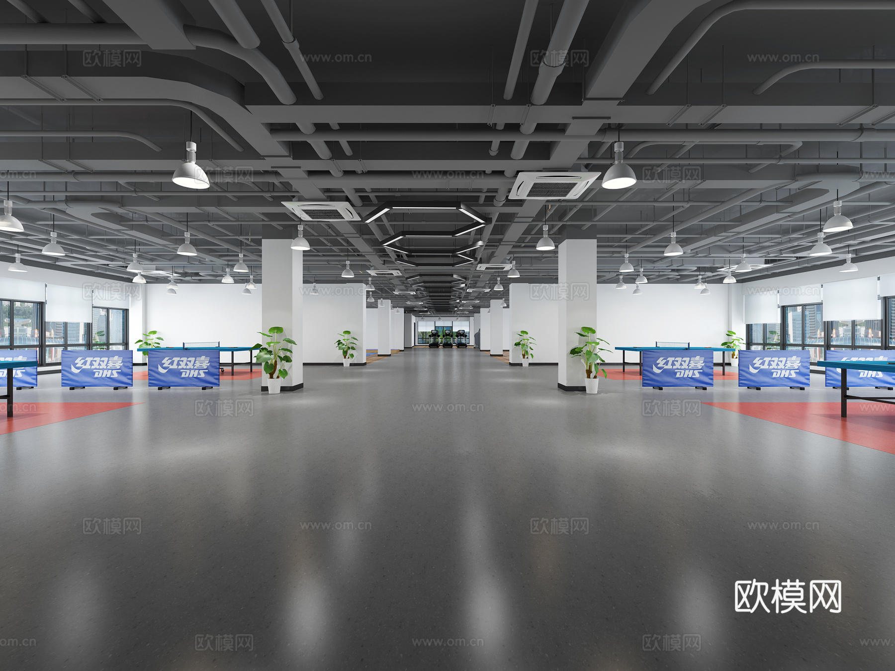 现代乒乓球乒乓球桌 矿灯 地胶3d模型