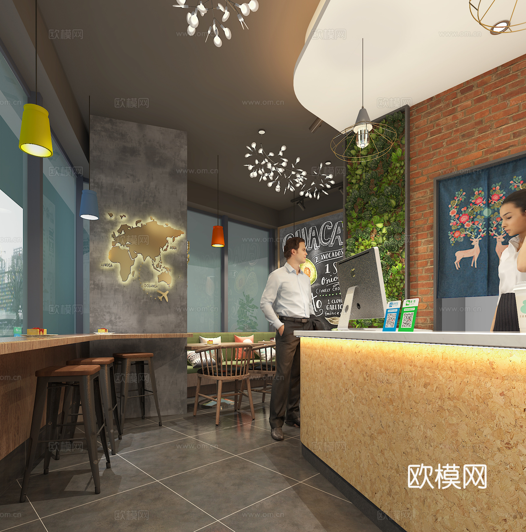 工业风奶茶店3d模型