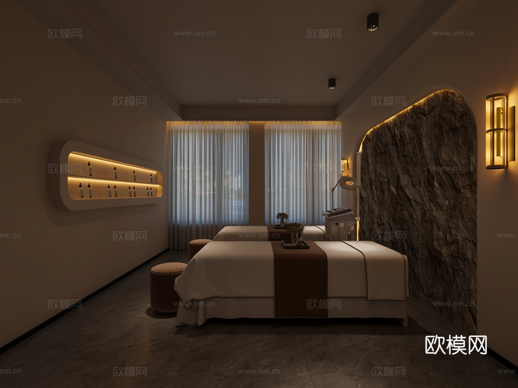 侘寂风 SPA包厢  奶油风SPA包厢 诧寂风美容房 头疗房3d模型下载（渲染图2）