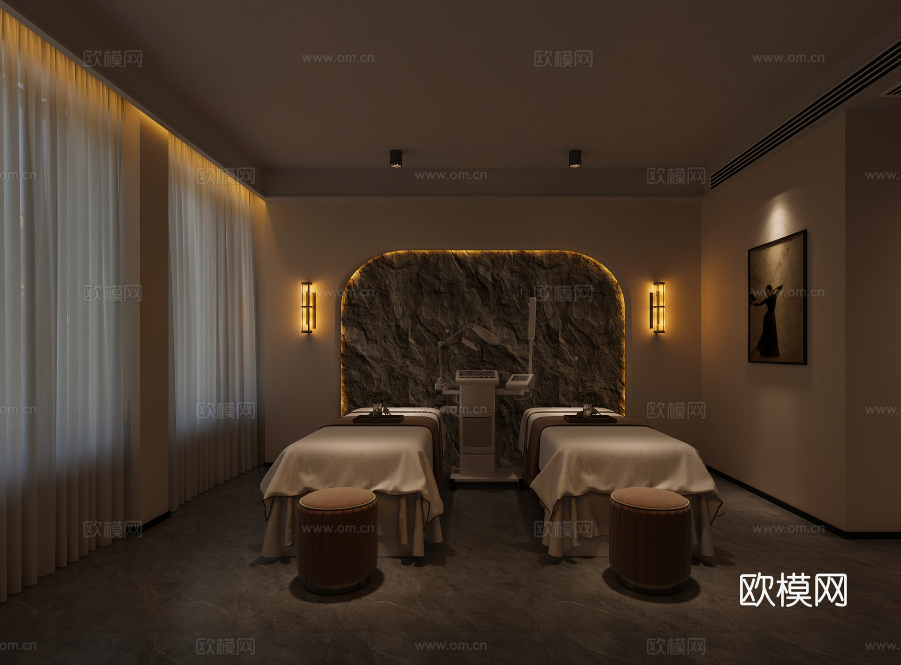 侘寂风 SPA包厢  奶油风SPA包厢 诧寂风美容房 头疗房3d模型下载（渲染图1）