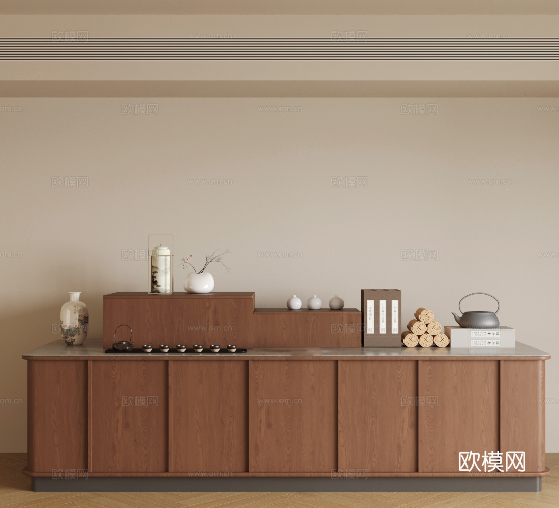 新中式茶叶柜 茶叶展示柜 茶叶 茶壶 茶叶罐 茶饼 茶叶展柜3d模型