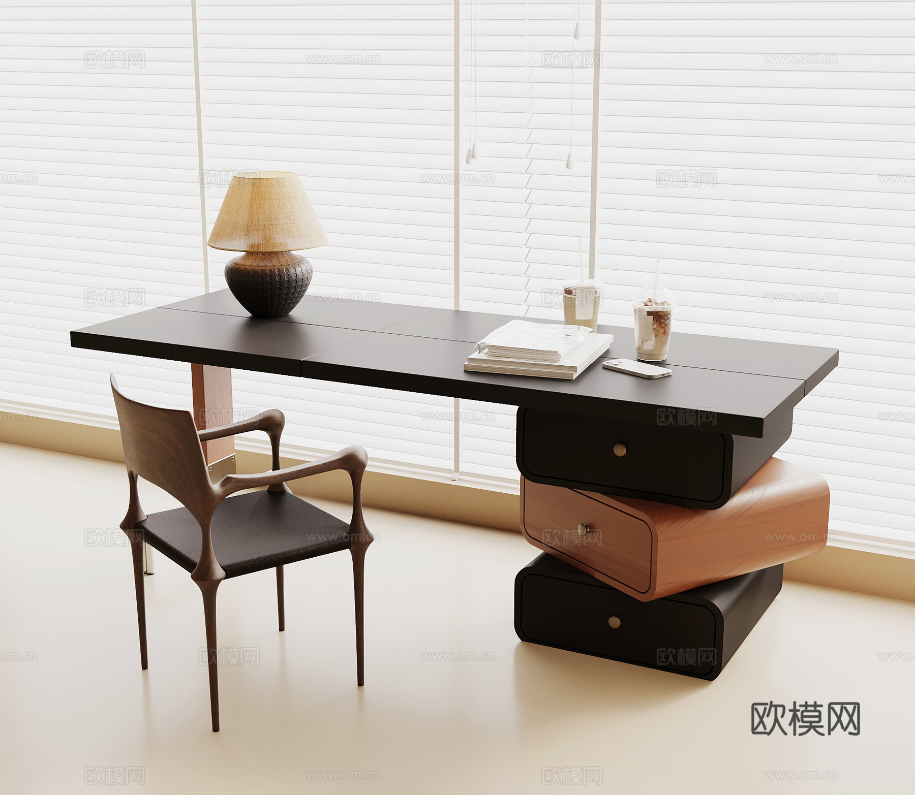 中古侘寂书桌椅 学习桌su模型