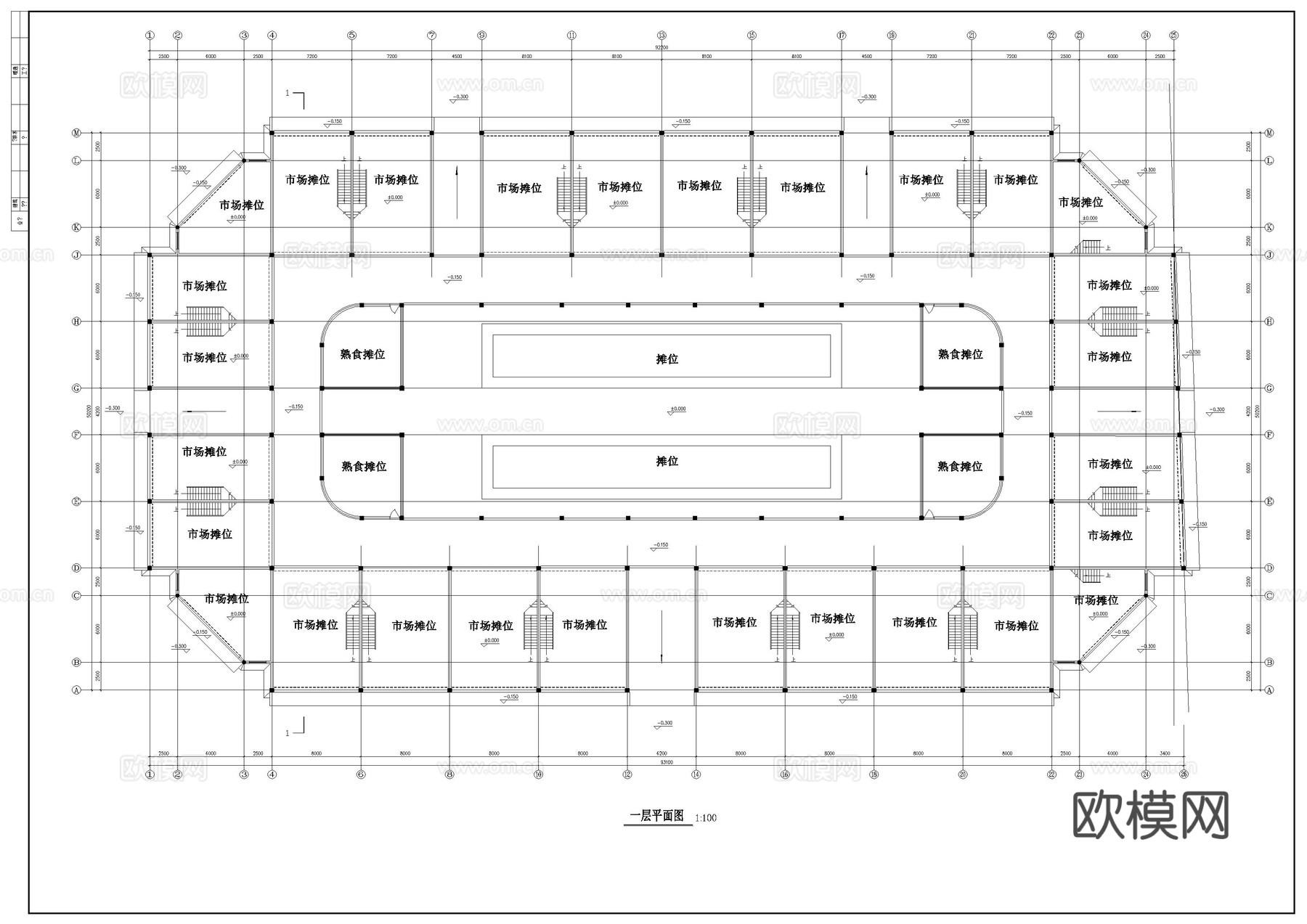 农贸市场平面图cad施工图