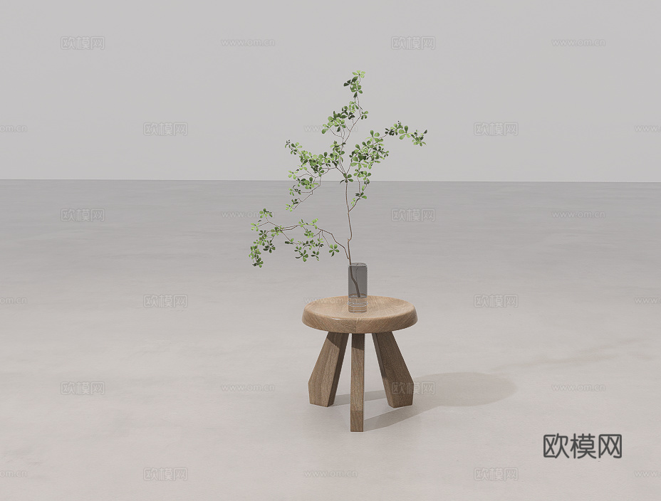 小木质圆几su模型