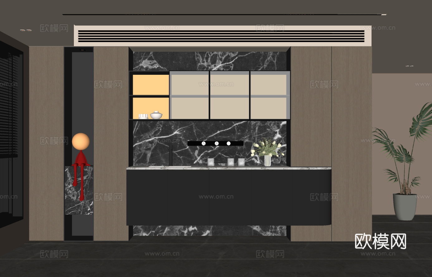 现代意式轻奢餐边柜su模型