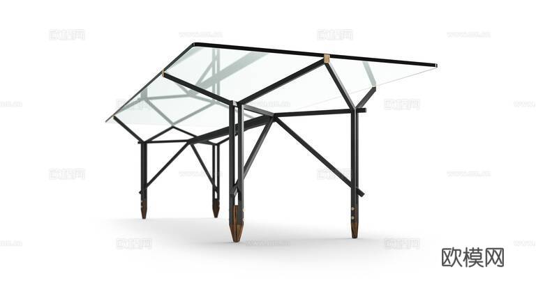 Cassina 玻璃餐桌3d模型下载（渲染图1）