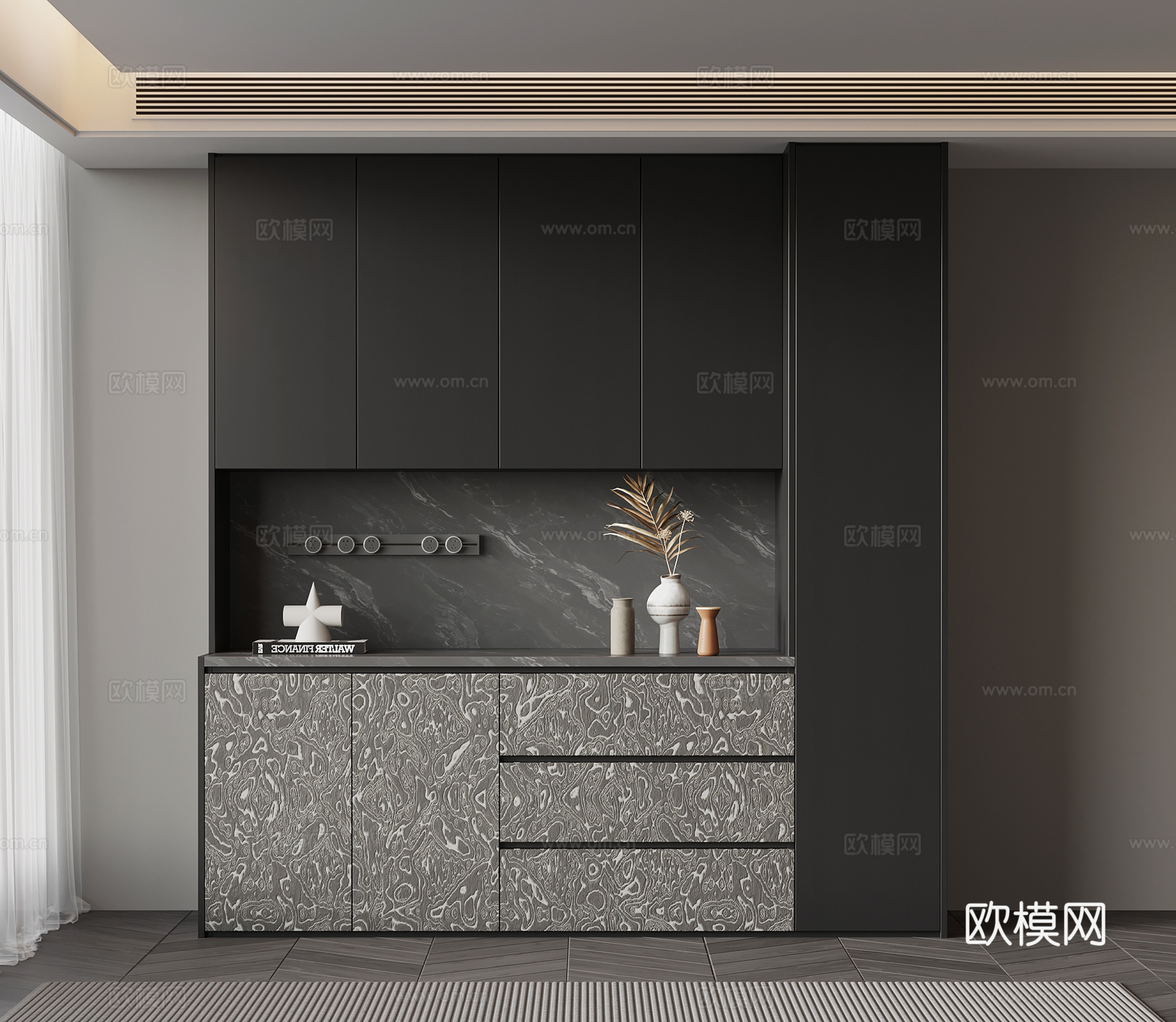 现代意式餐边柜su模型