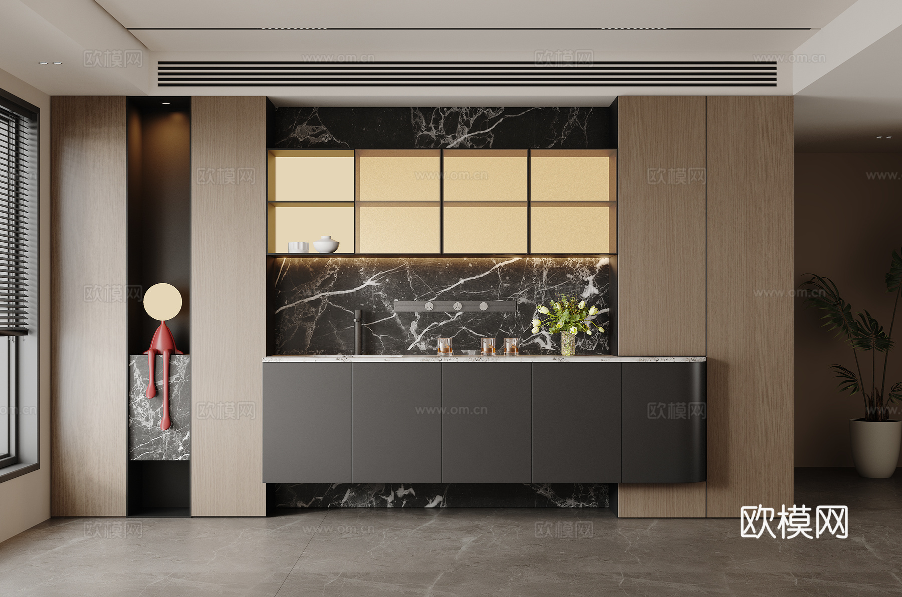 现代意式轻奢餐边柜su模型