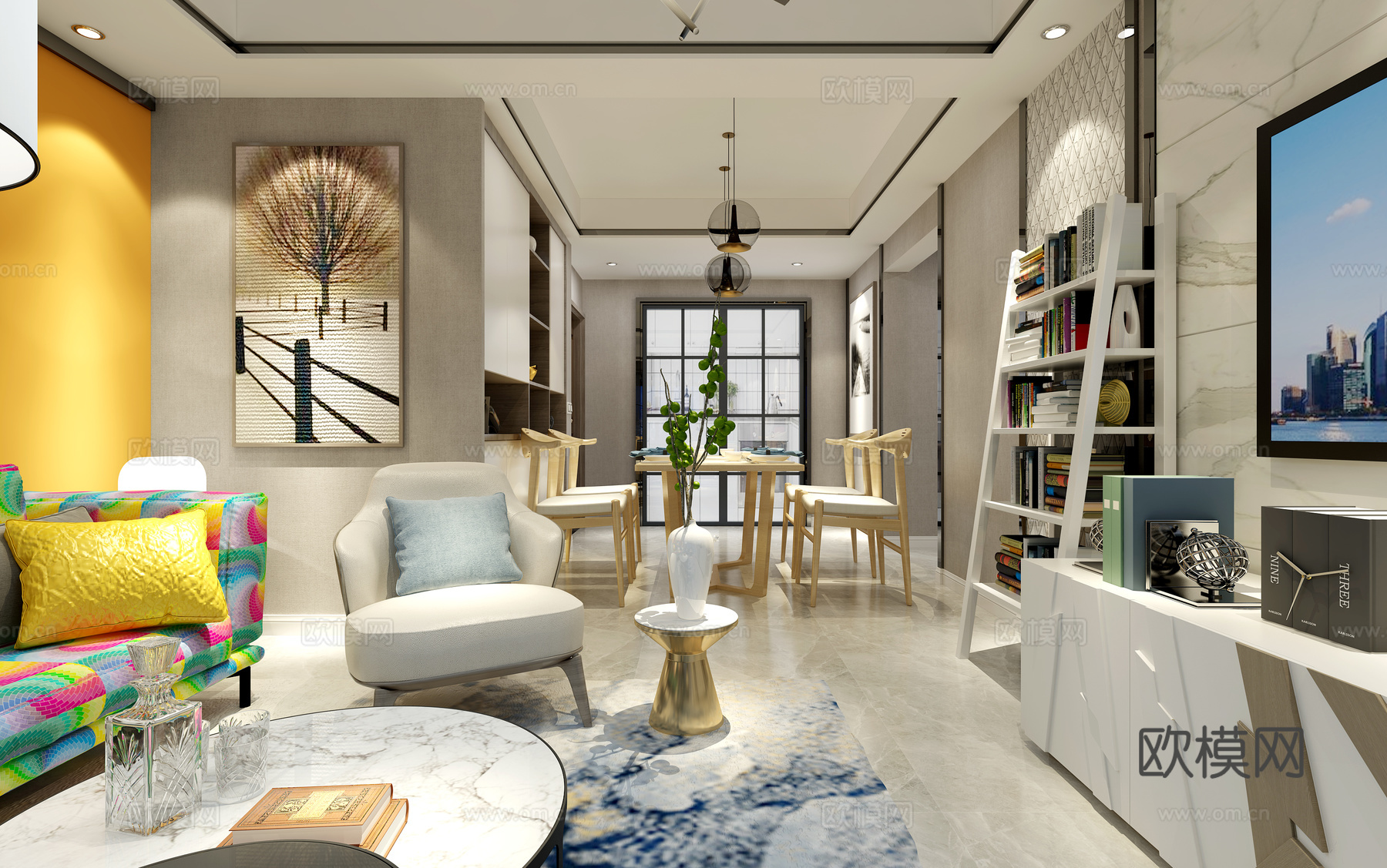 后现代客餐厅 现代沙发茶几组合3d模型