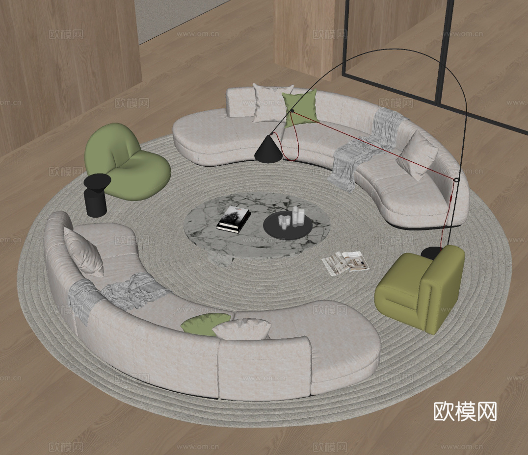 现代弧形沙发茶几组合su模型
