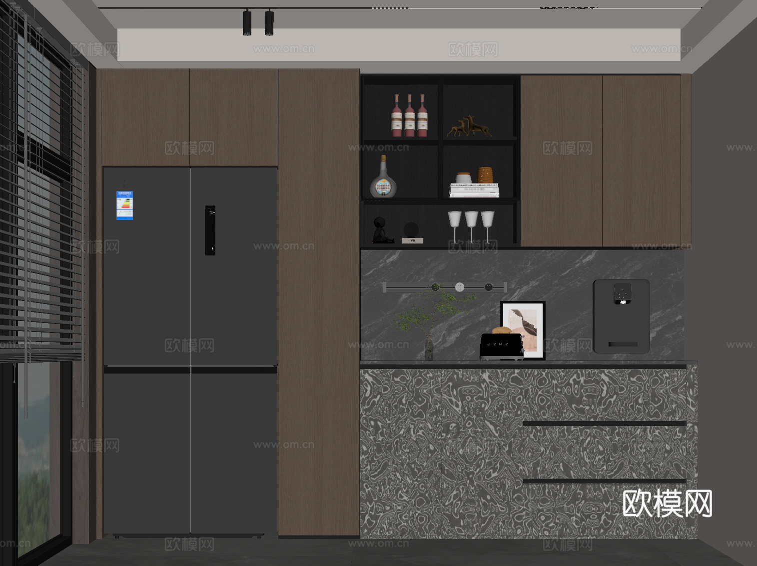 现代意式餐边柜 冰箱柜 酒柜su模型