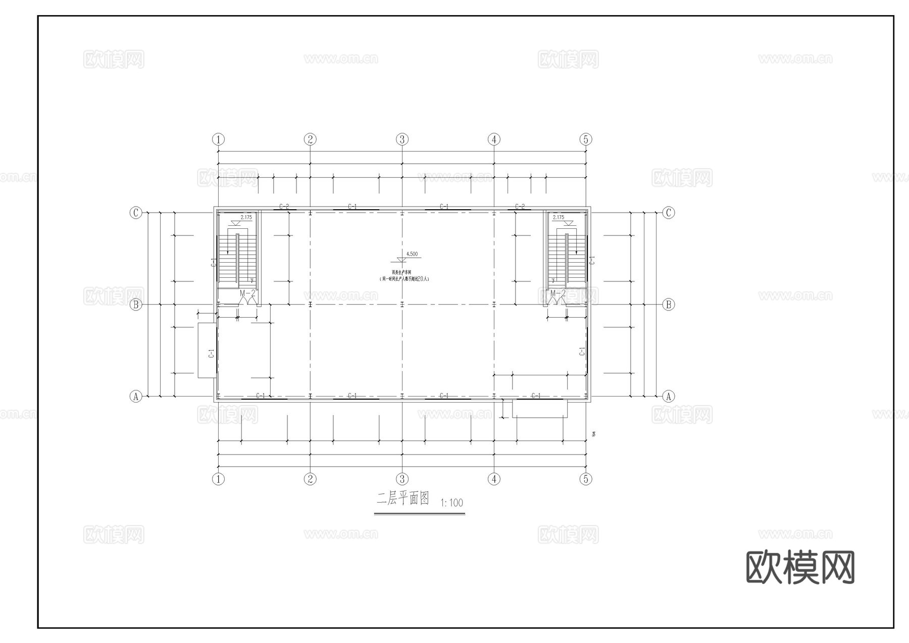 某两层钢框架车间建筑图cad施工图