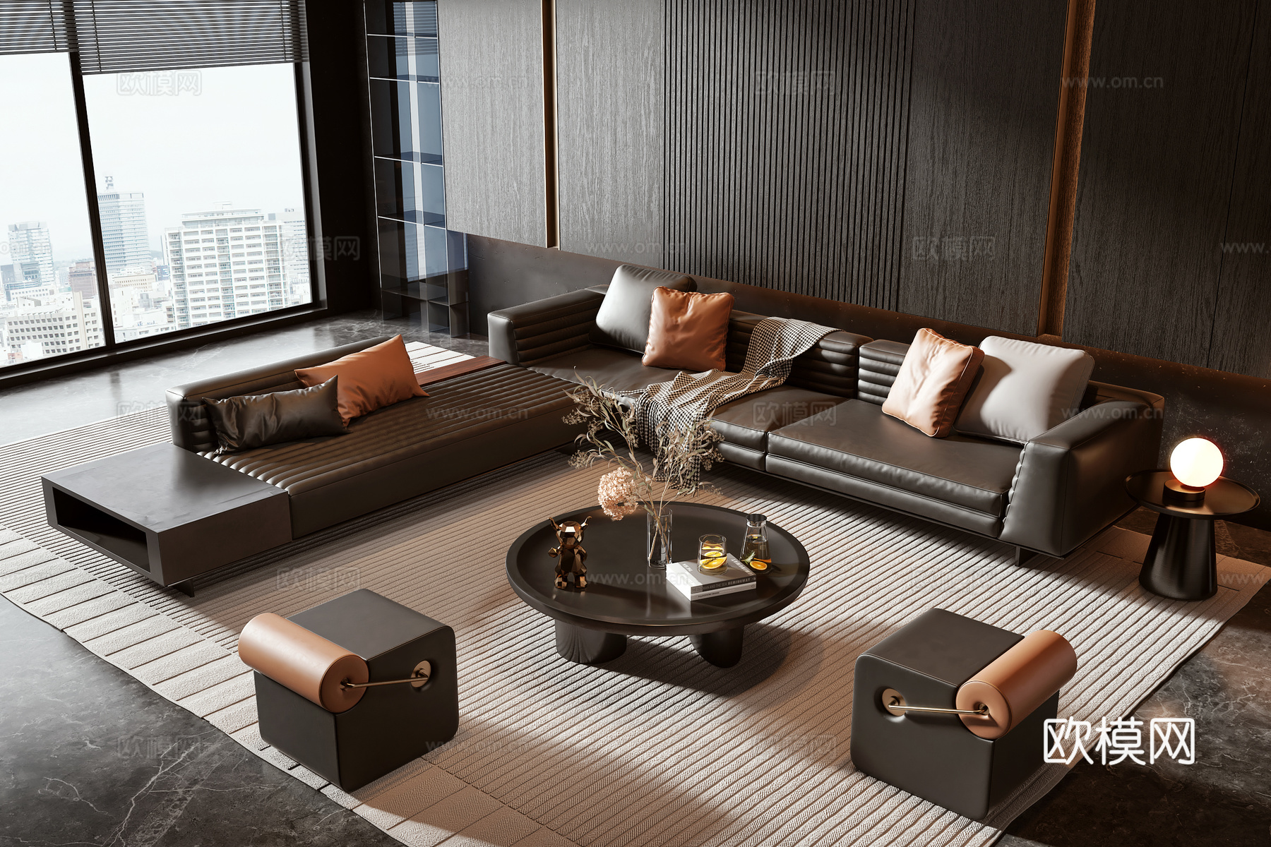 现代沙发茶几组合3d模型下载