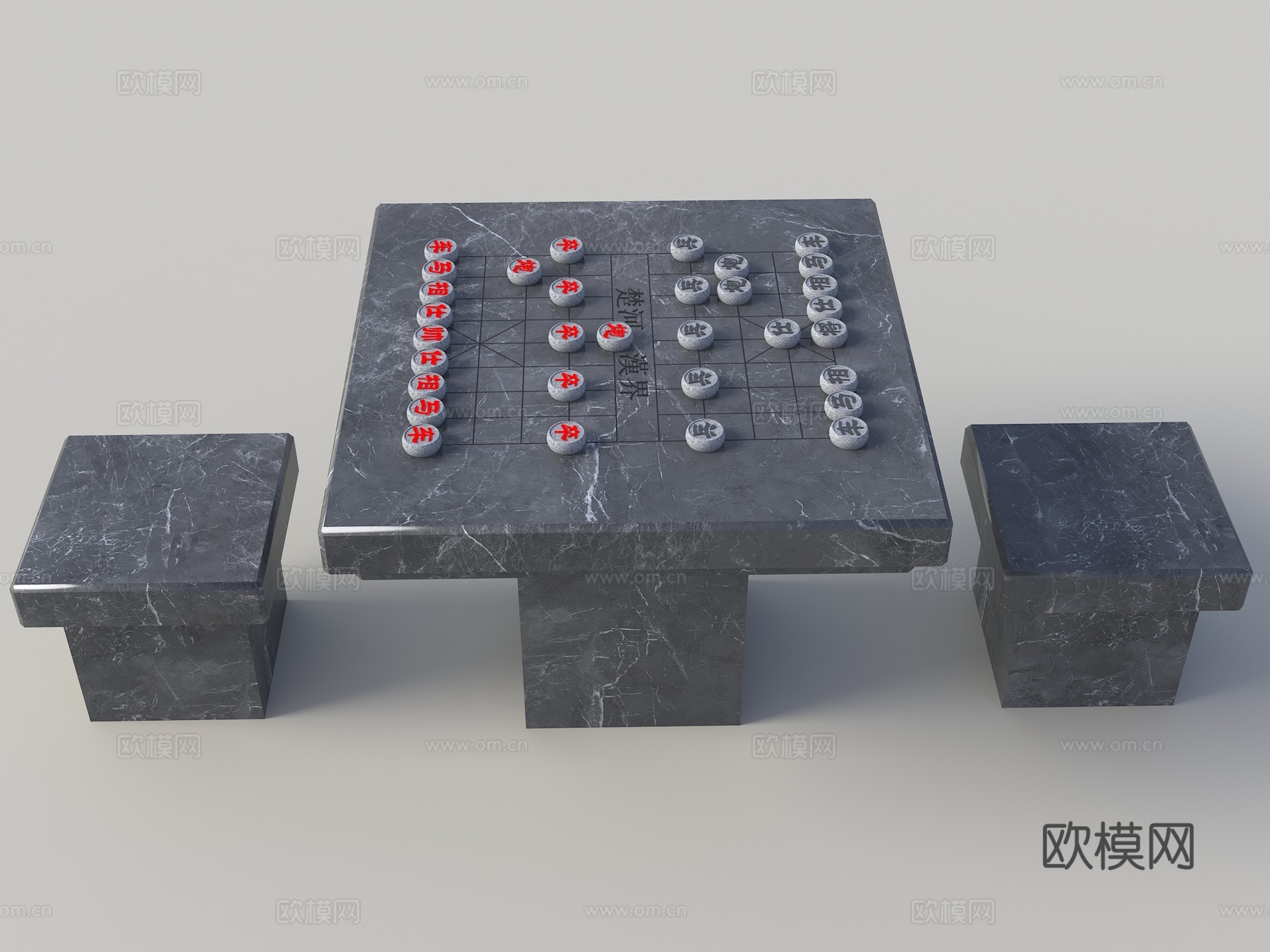 现代户外桌椅组合 石墩象棋桌 休闲石桌子 景观石桌子 户外象su模型