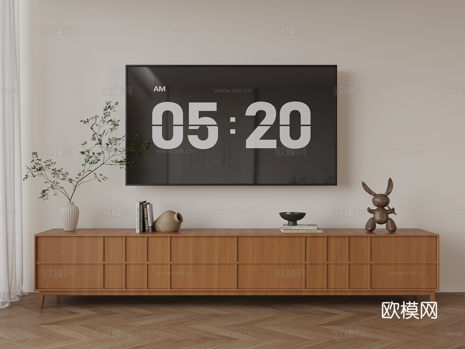 侘寂中古风电视柜 摆件 电视机3d模型