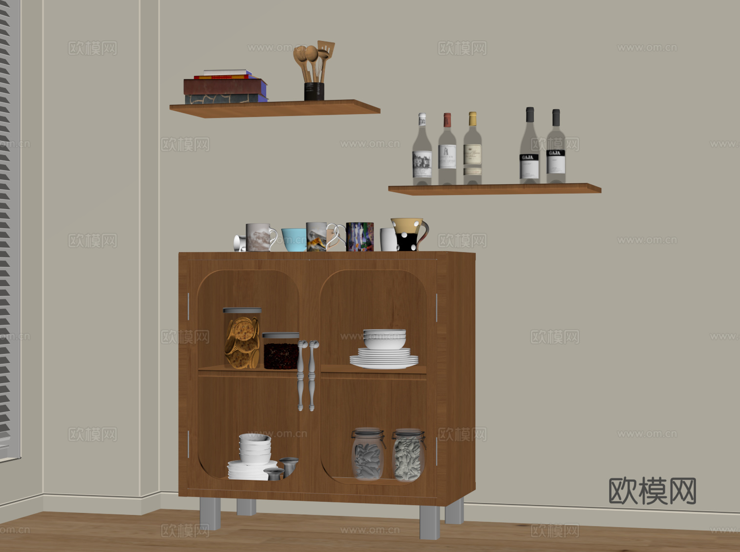 现代餐边柜 餐具柜su模型
