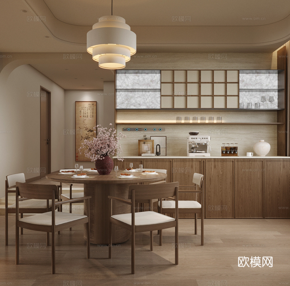中古风餐厅 宋式餐厅 宋式美学餐厅 开放式餐厅 复古风餐厅3d模型