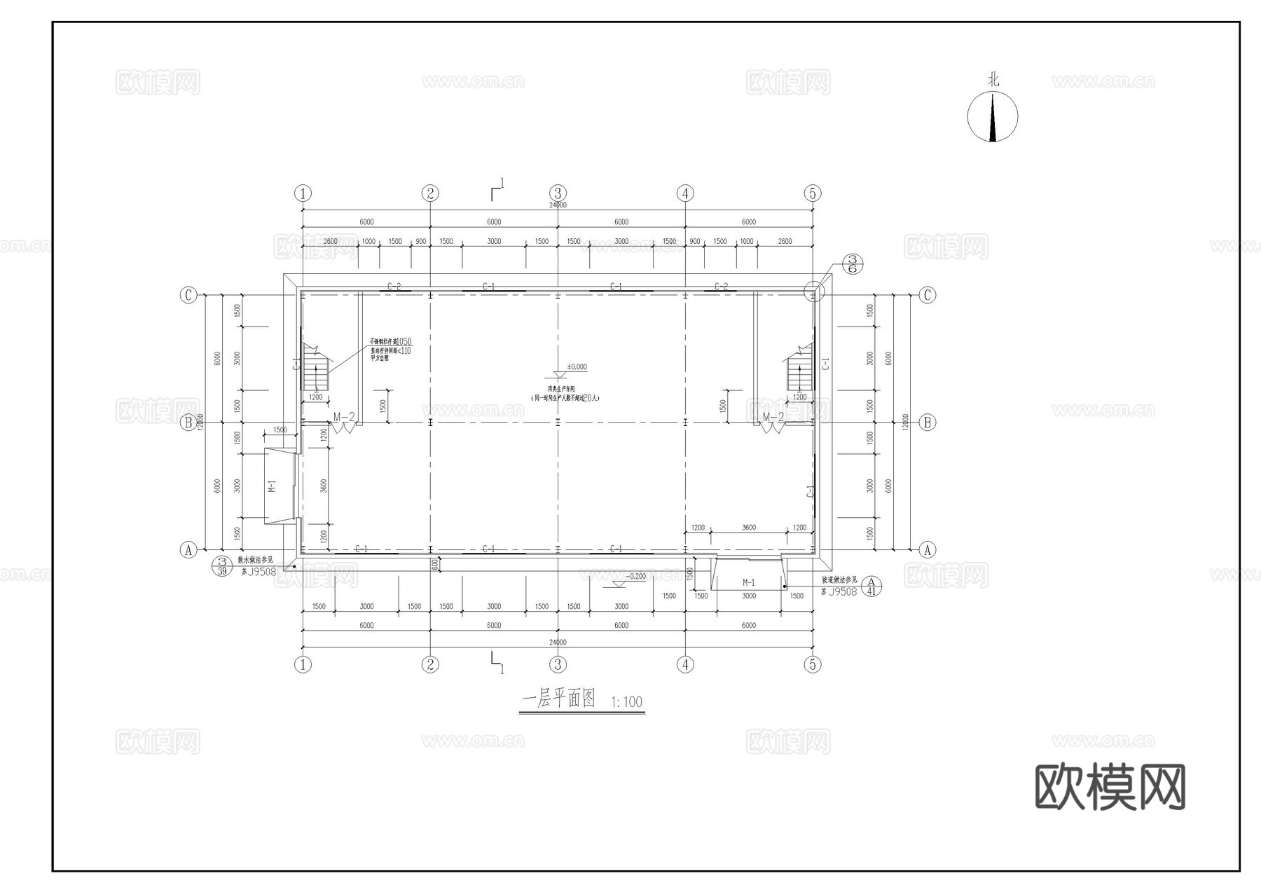 某两层钢框架车间建筑图cad施工图