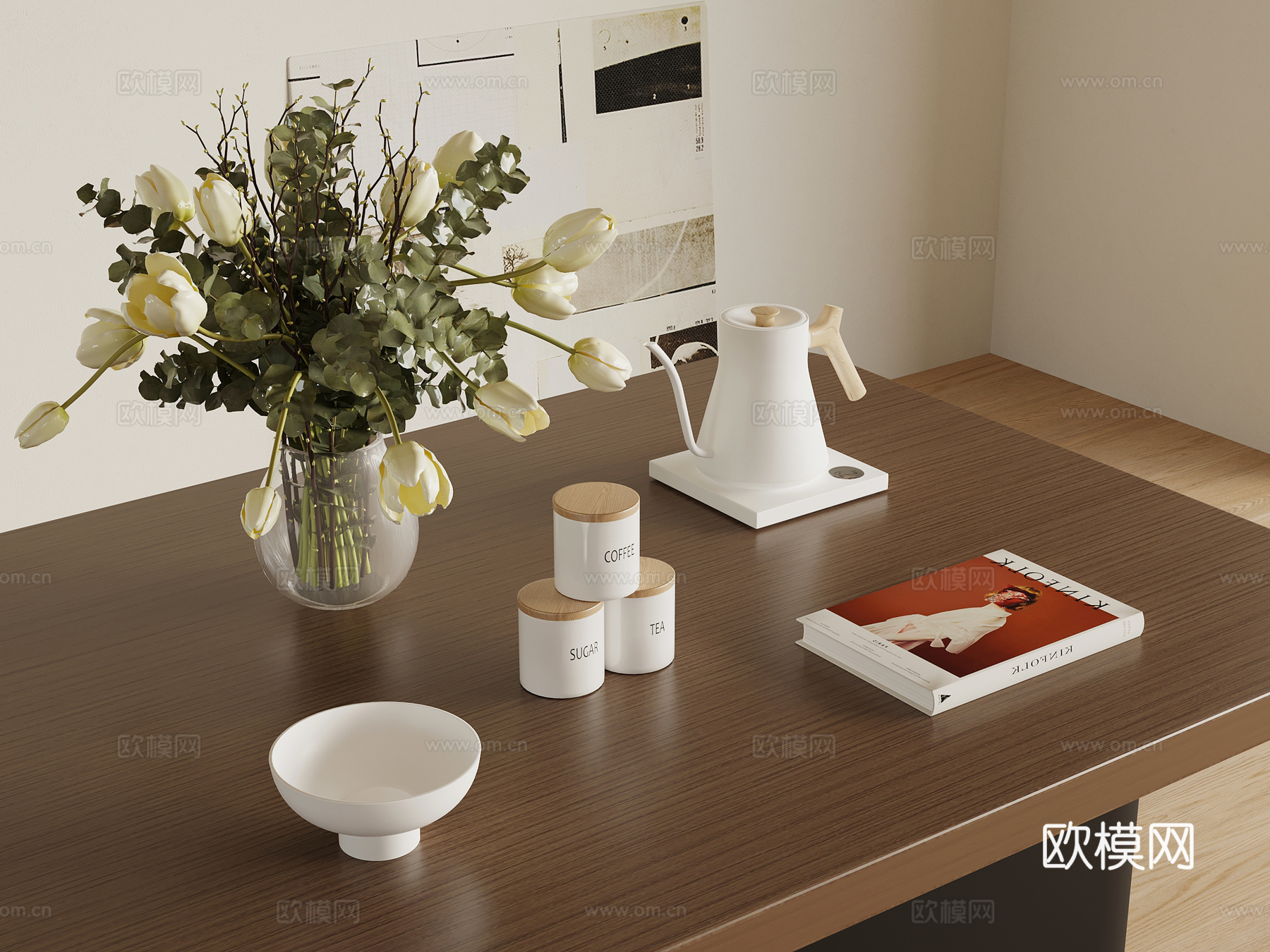 现代摆件 茶具组合 绿植 摆件组合3d模型