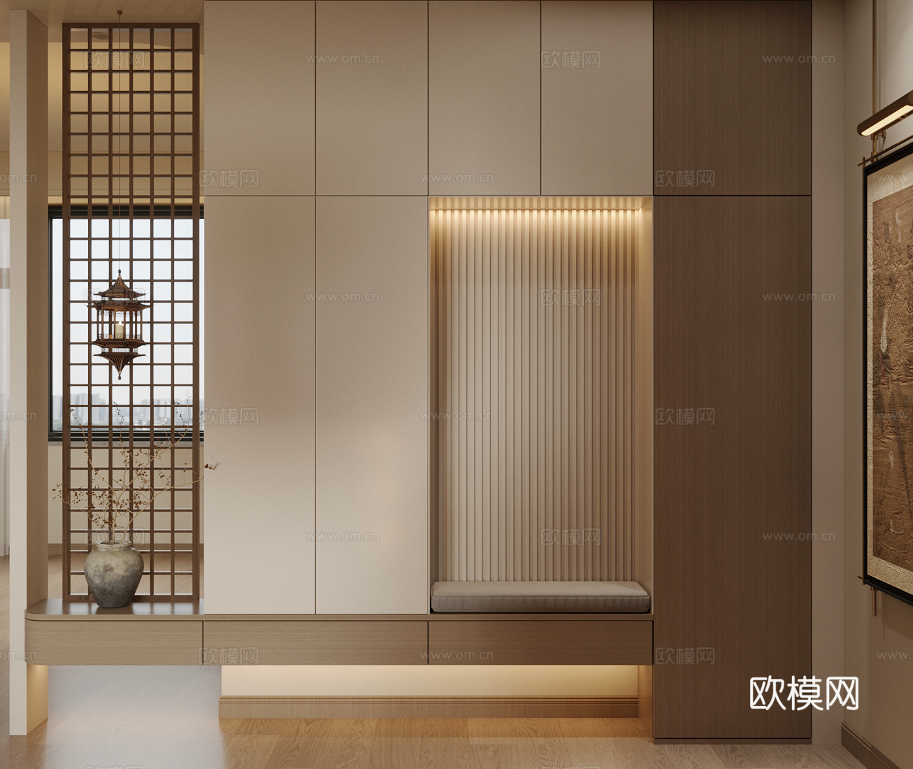 新中式鞋柜 入户玄关柜 端景玄关柜 玄关鞋柜 宋式美学鞋柜3d模型