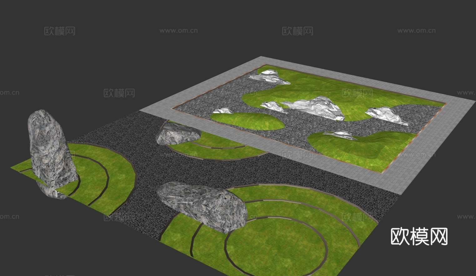 微地形 禅意枯山水 汀步 树池su模型