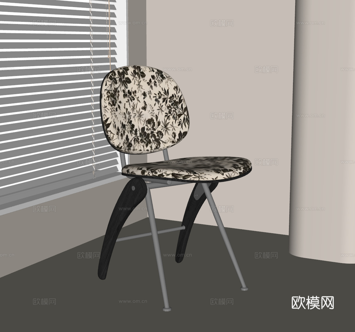 现代中古餐椅 休闲椅su模型