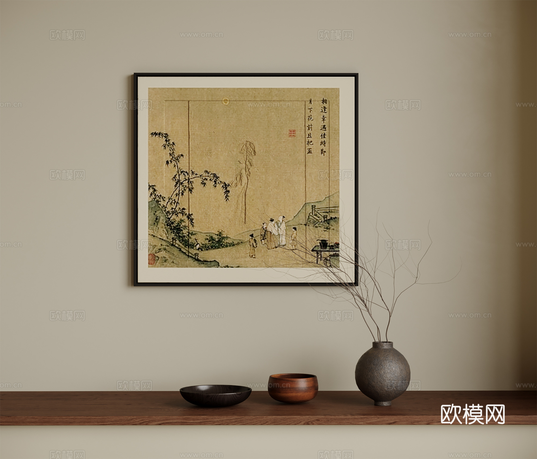 新中式挂画 装饰画 饰品摆件su模型