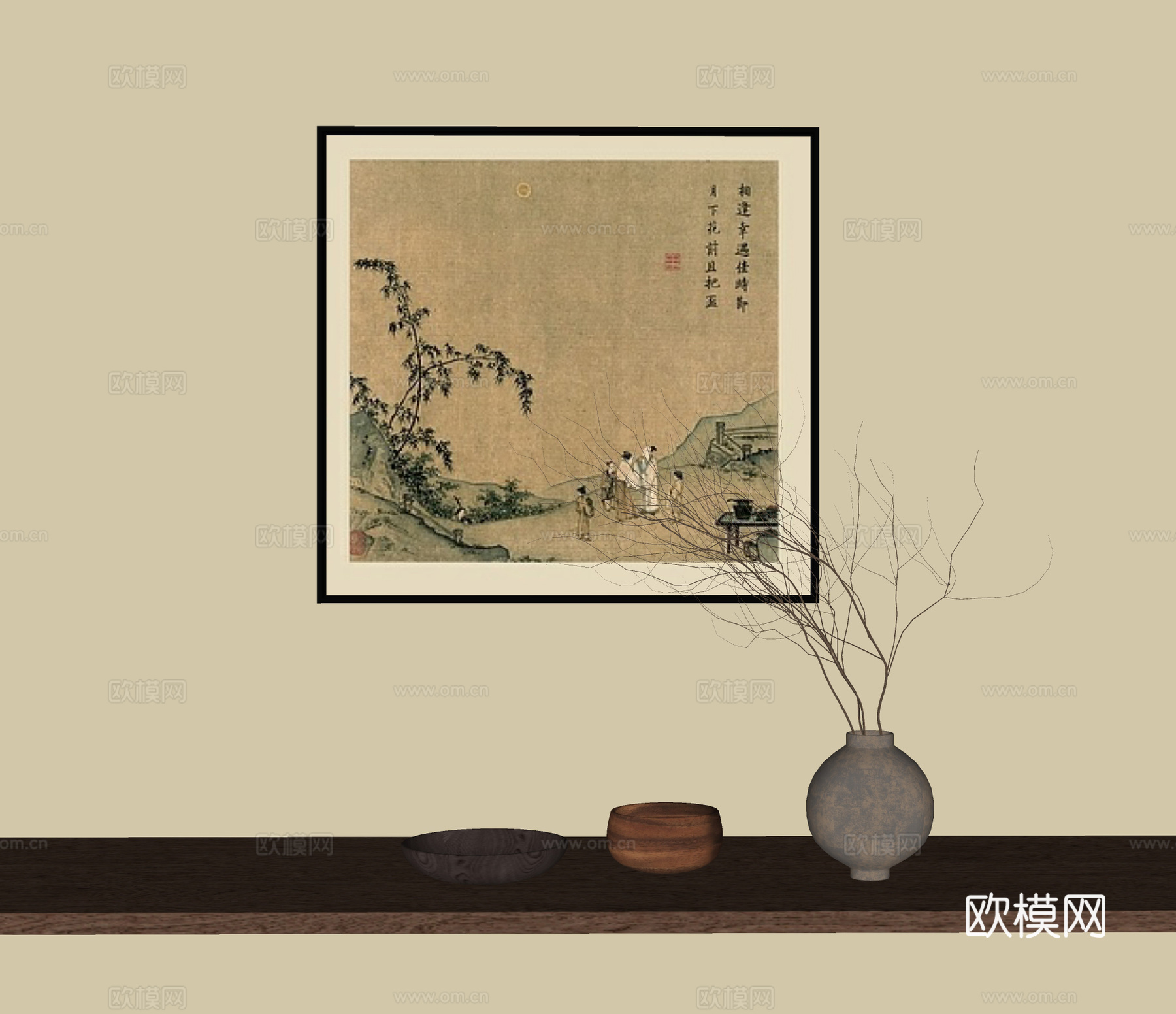 新中式挂画 装饰画 饰品摆件su模型