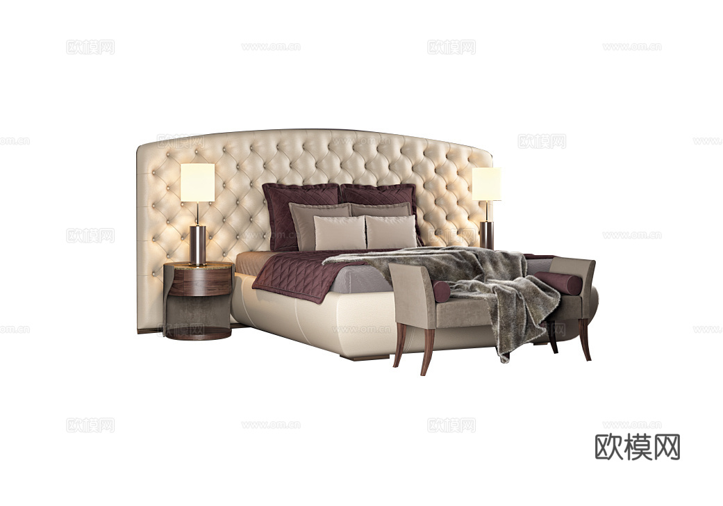 CAPITAL 轻奢双人床3d模型下载（渲染图1）