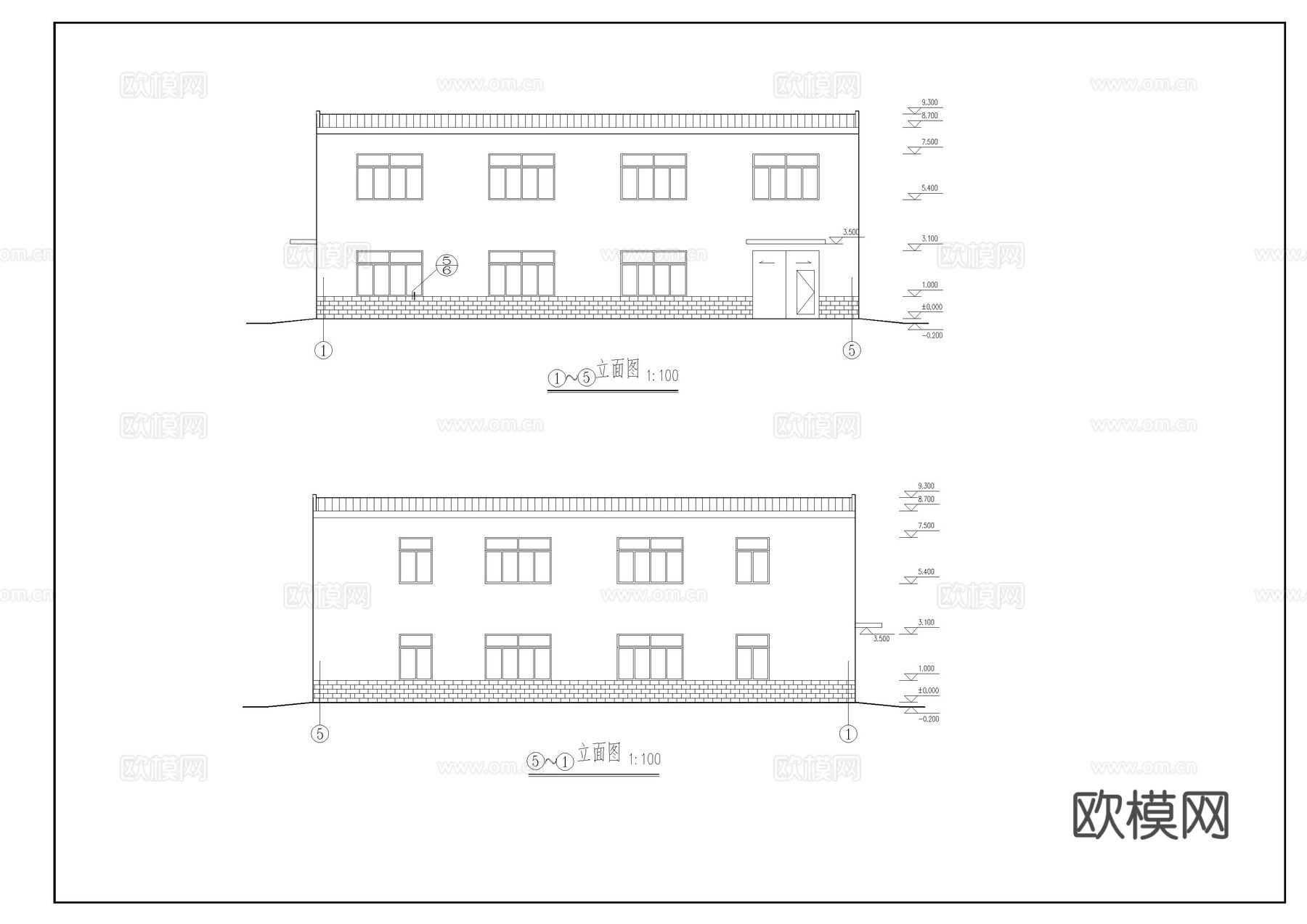 某两层钢框架车间建筑图cad施工图