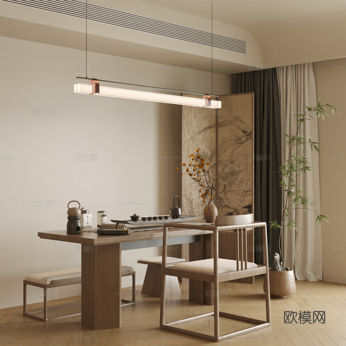 新中式茶桌椅 实木茶桌椅 茶室茶桌椅 茶桌椅 红泥茶具 茶室3d模型