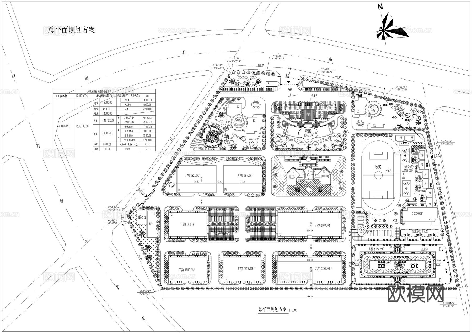 某工业园规划总图cad施工图