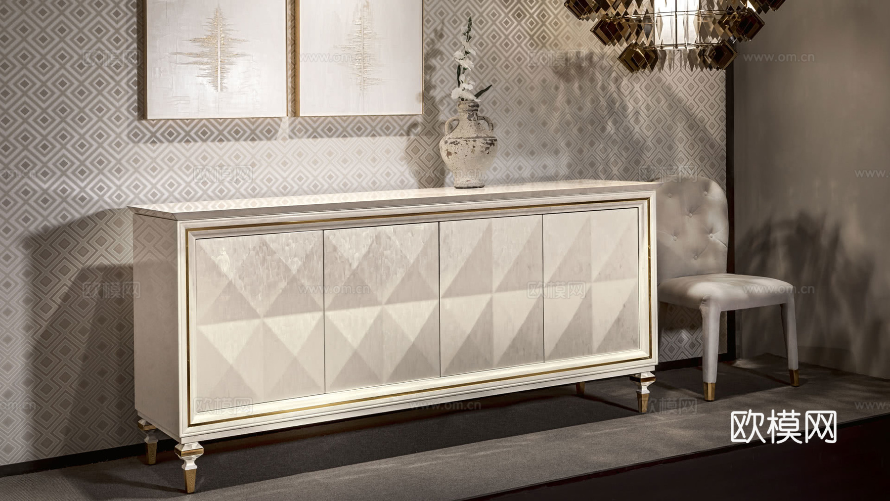 CANTORI 轻奢玄关柜3d模型下载（渲染图3）