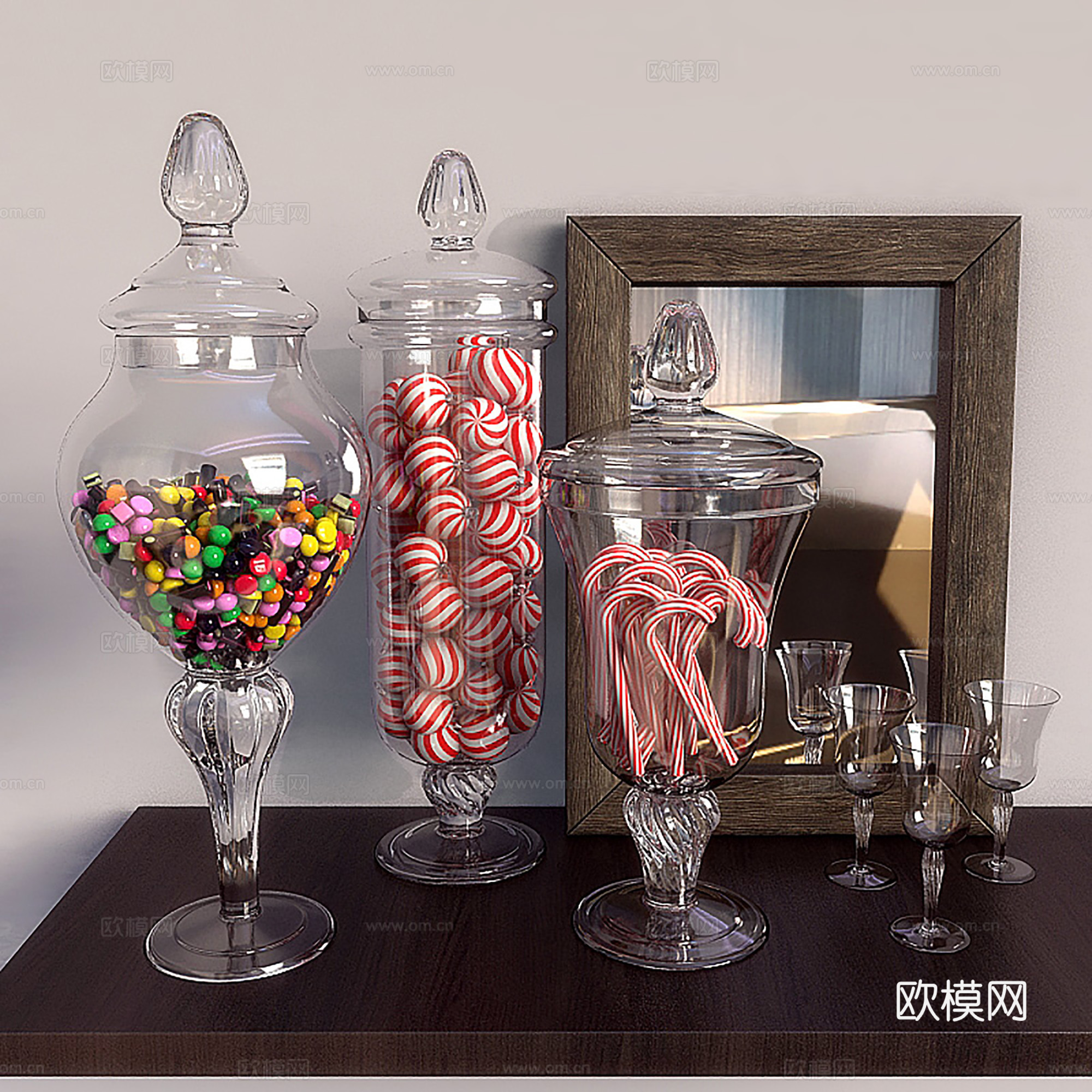 现代酒杯 玻璃杯 玻璃储物瓶 装饰画su模型