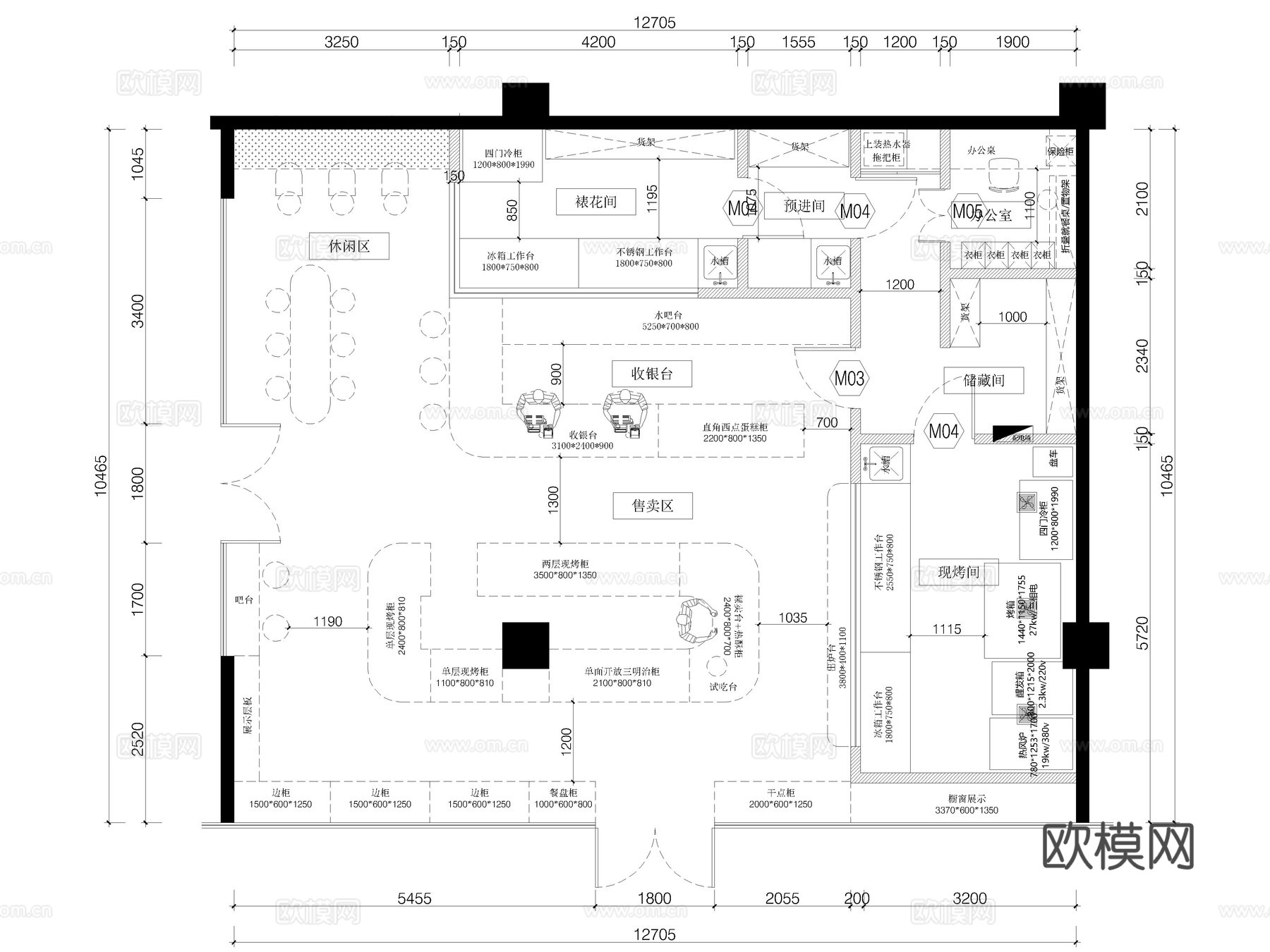 18套烘焙店面包店CAD施工图cad施工图